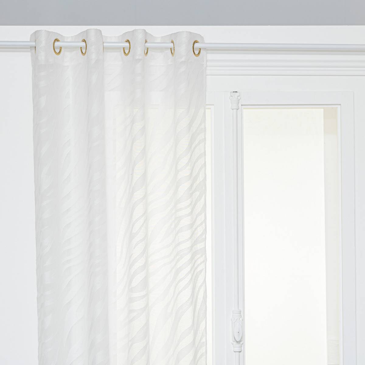 Voilage à œillets Blanc motifs jacquard 140 x 240 cm - Image 1