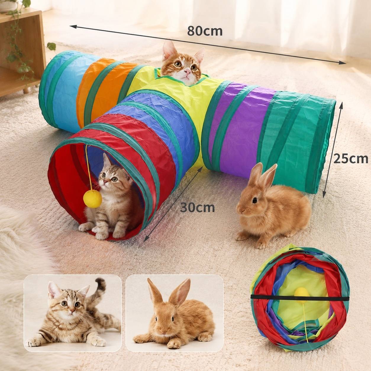 Tunnel Pliable pour Chat 3 Voies Polyvalent avec Trou de Observation - Image 7
