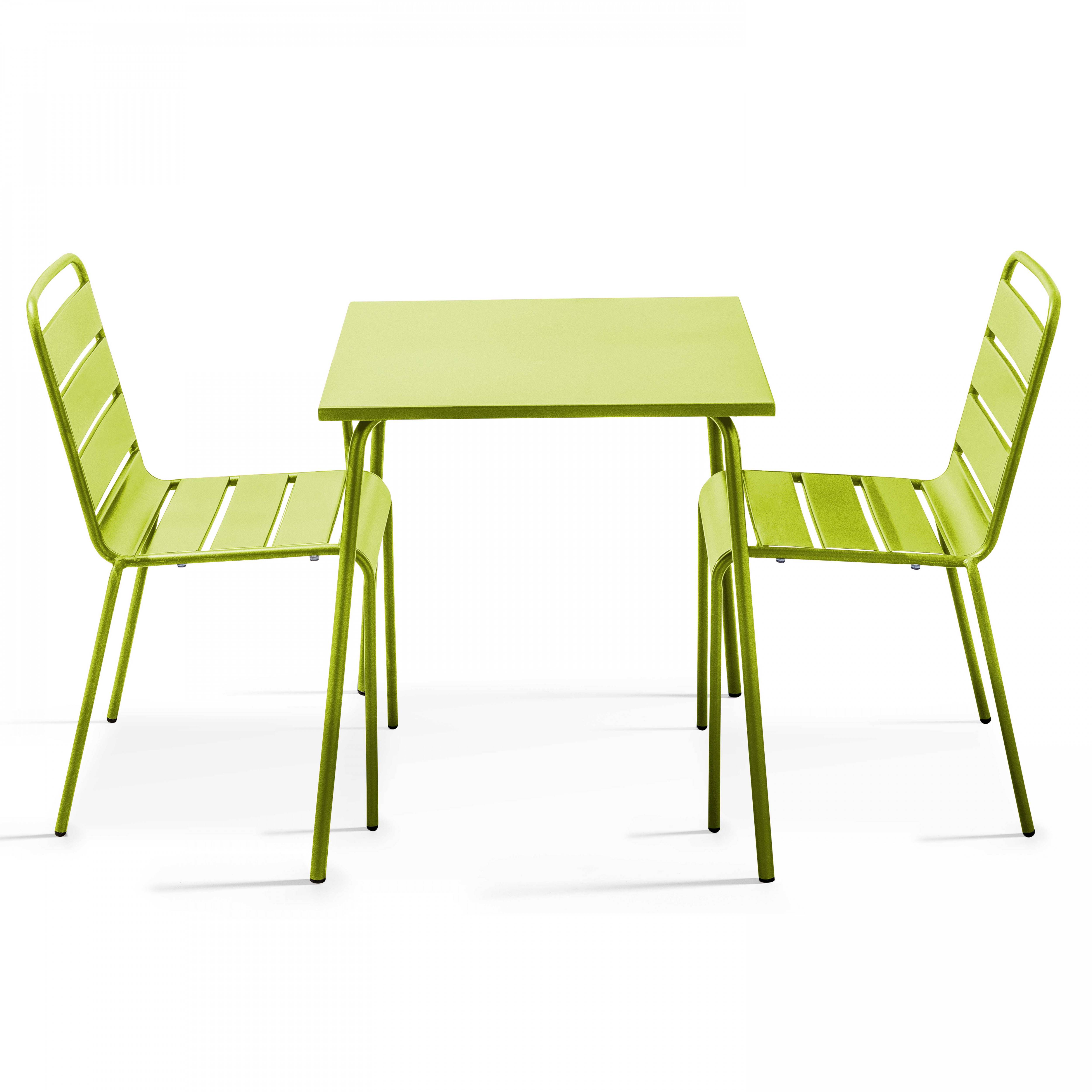 Oviala - Ensemble table de jardin carrée et 2 chaises acier vert Palavas - Oviala - Image 1