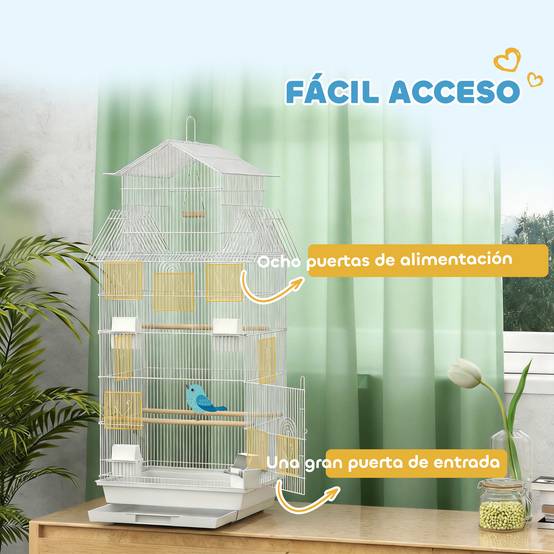 Cage à oiseaux en acier avec perchoirs et plateau amovible 50,5 x 41 x 104 cm Blanc - Image 8