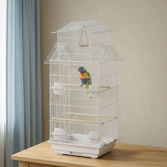 Cage à oiseaux en acier avec perchoirs et plateau amovible 50,5 x 41 x 104 cm Blanc - Image 4