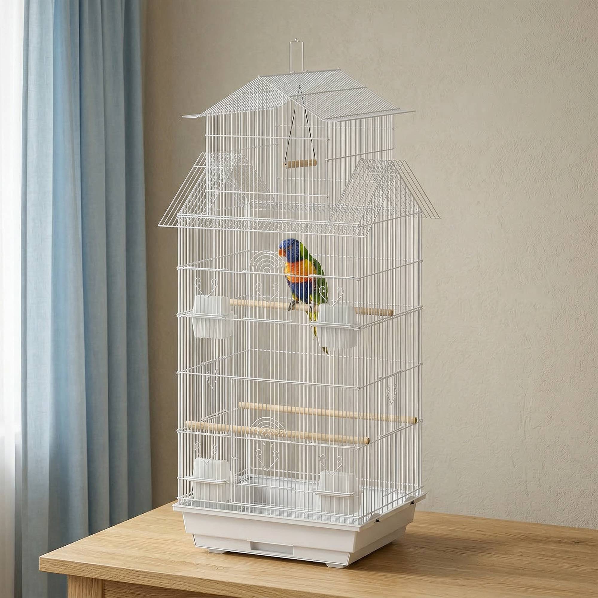 Cage à oiseaux en acier avec perchoirs et plateau amovible 50,5 x 41 x 104 cm Blanc - Image 4