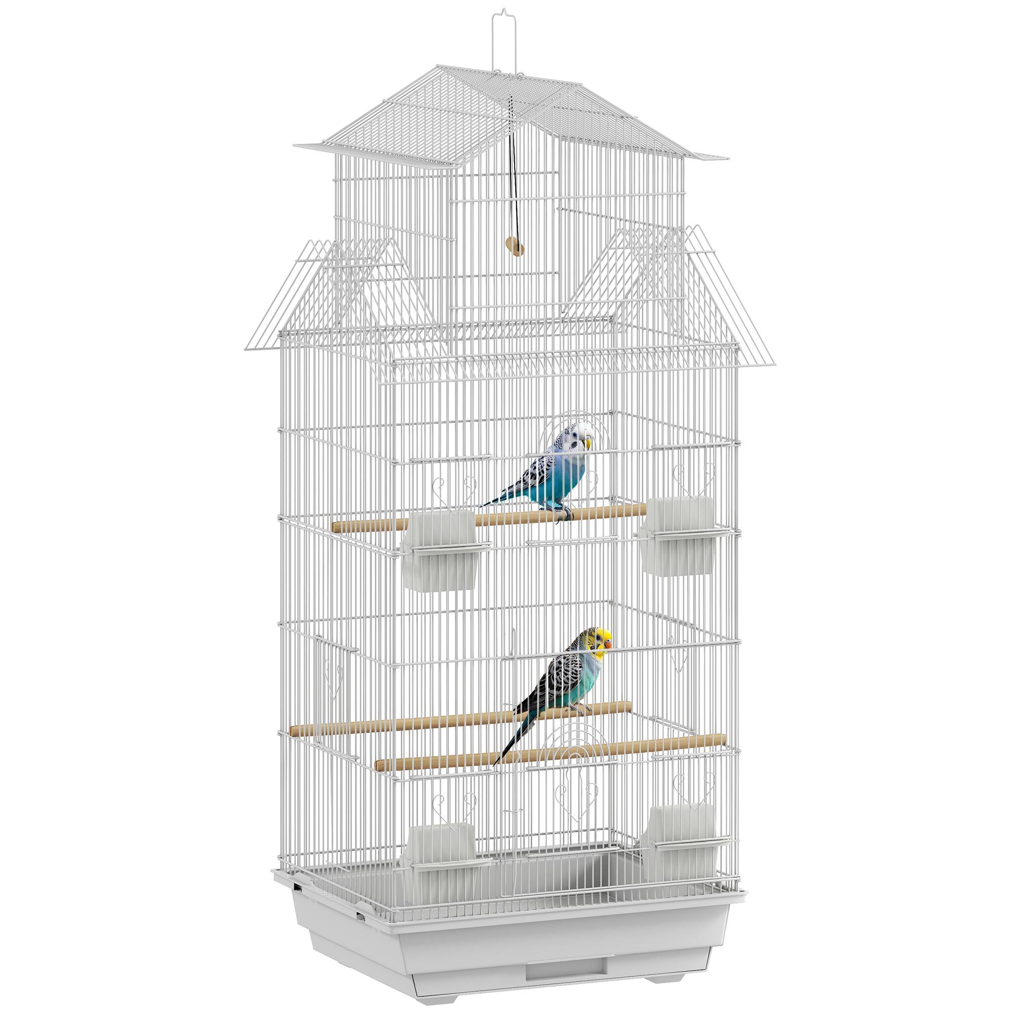 Cage à oiseaux en acier avec perchoirs et plateau amovible 50,5 x 41 x 104 cm Blanc - Image 1