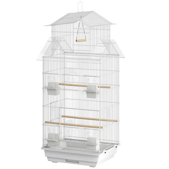 Cage à oiseaux en acier avec perchoirs et plateau amovible 50,5 x 41 x 104 cm Blanc - Image 2
