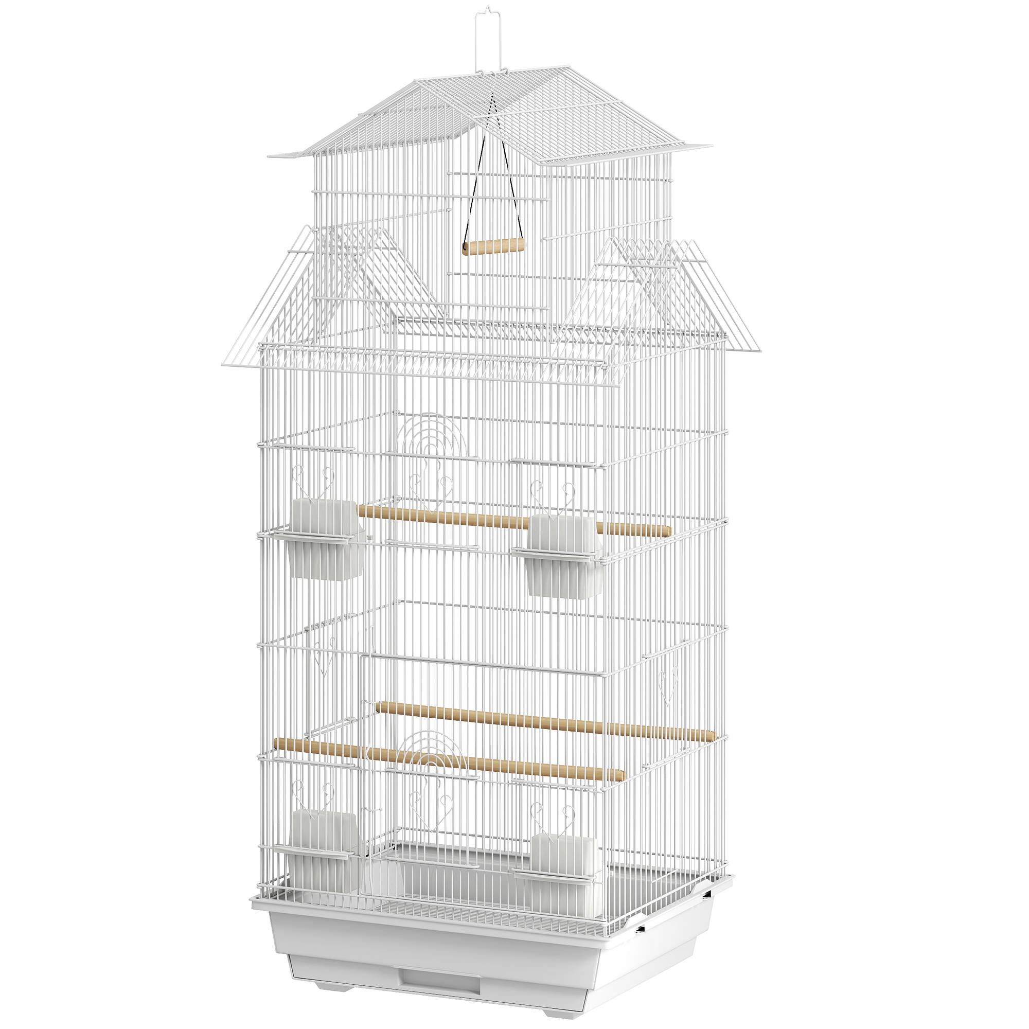 Cage à oiseaux en acier avec perchoirs et plateau amovible 50,5 x 41 x 104 cm Blanc - Image 2