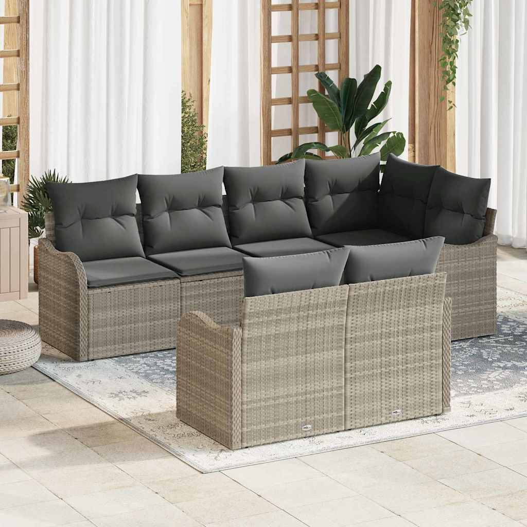 Salon de jardin 6 places 6 pcs avec rangement et repose-pieds modulable Beige – ComfortXL Outdoor Living - Image 1