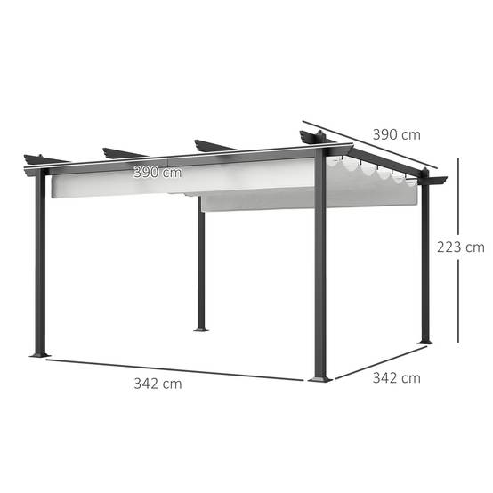 Gazebo pergola 4x4 m toit rétractable, 8 vis 8 piquets alu, polyester métal, blanc - Image 5
