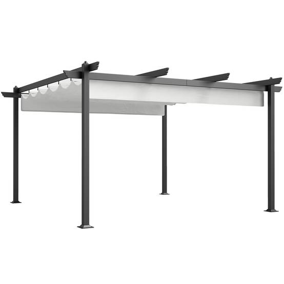 Gazebo pergola 4x4 m toit rétractable, 8 vis 8 piquets alu, polyester métal, blanc - Image 2