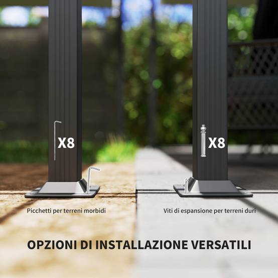 Gazebo pergola 4x4 m toit rétractable, 8 vis 8 piquets alu, polyester métal, blanc - Image 9