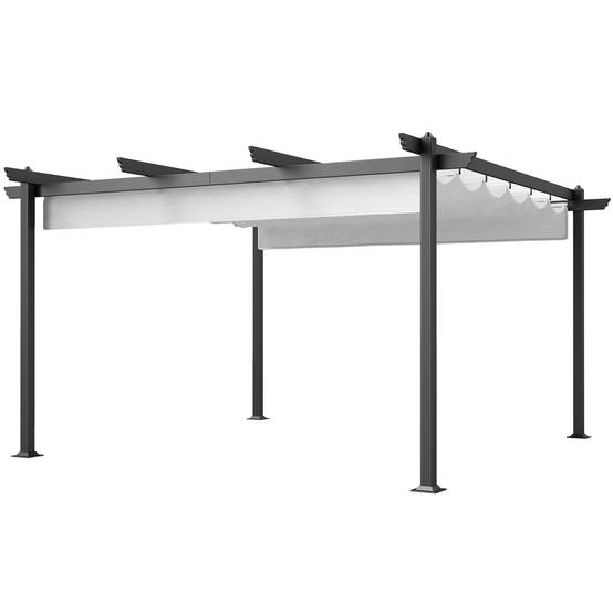 Gazebo pergola 4x4 m toit rétractable, 8 vis 8 piquets alu, polyester métal, blanc - Image 1