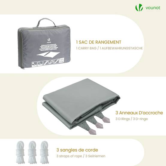 Voile d'ombrage Triangle en Polyester Imperméable avec Kit de Montage 3x3x3m Gris - Image 7