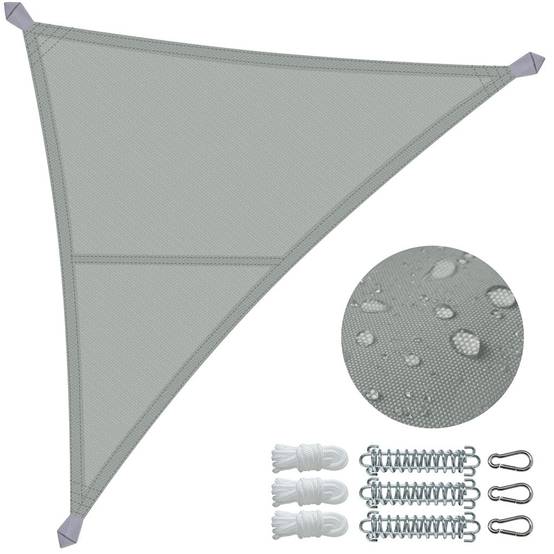 Voile d'ombrage Triangle en Polyester Imperméable avec Kit de Montage 3x3x3m Gris - Image 1