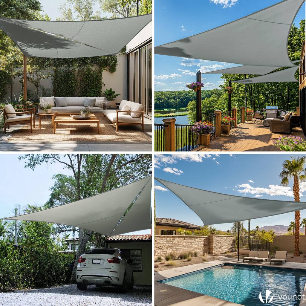 Voile d'ombrage Triangle en Polyester Imperméable avec Kit de Montage 3x3x3m Gris - Image 3