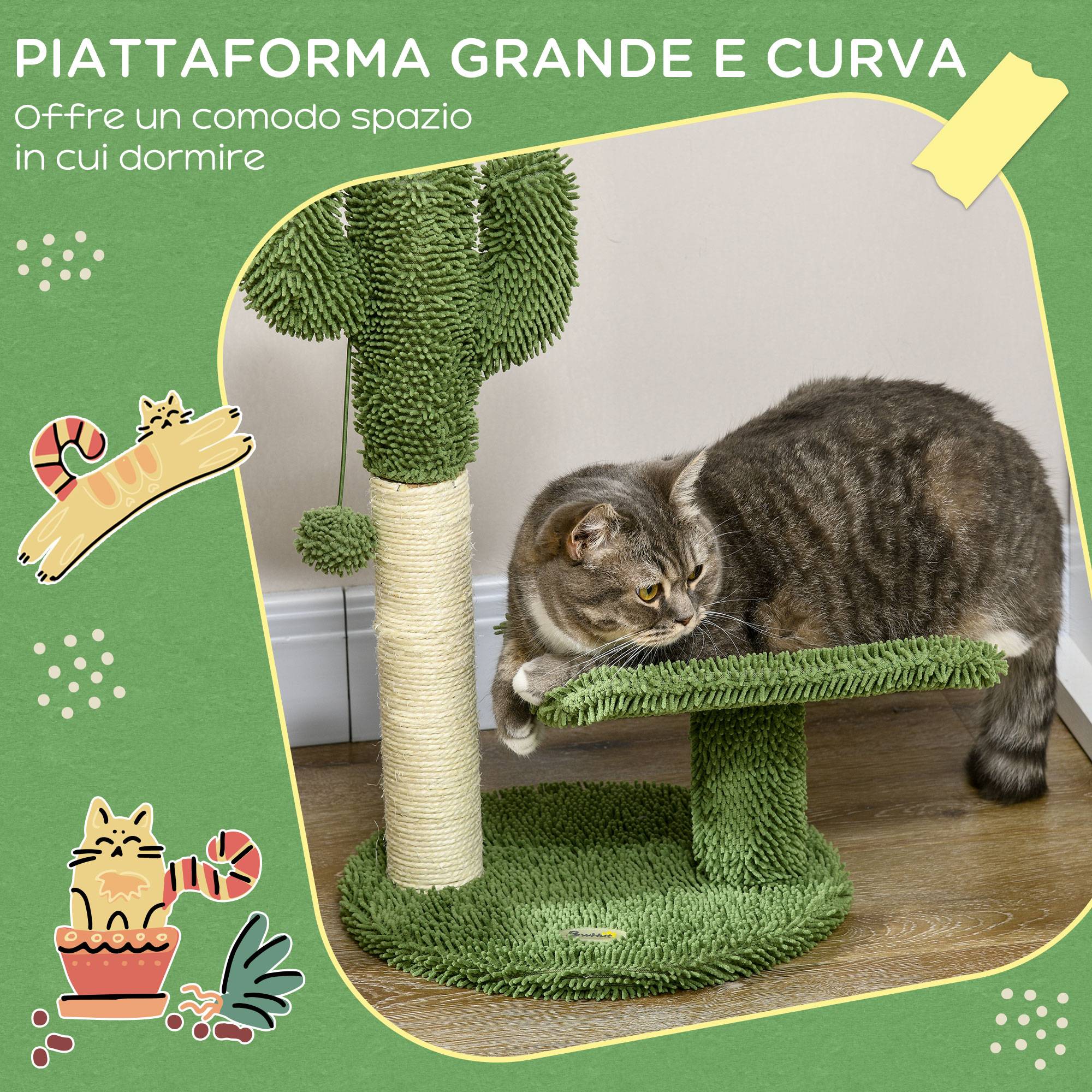 Arbre à chat sisal pour chatons design cactus griffoir et balle de jeu 35x31x55cm vert - ComfortXL Outdoor Living - Image 7