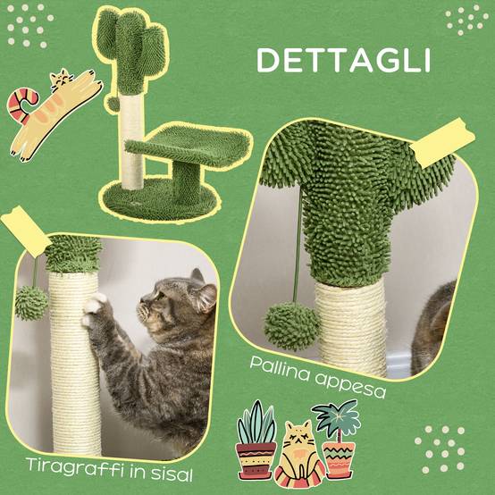 Arbre à chat sisal pour chatons design cactus griffoir et balle de jeu 35x31x55cm vert - ComfortXL Outdoor Living - Image 8