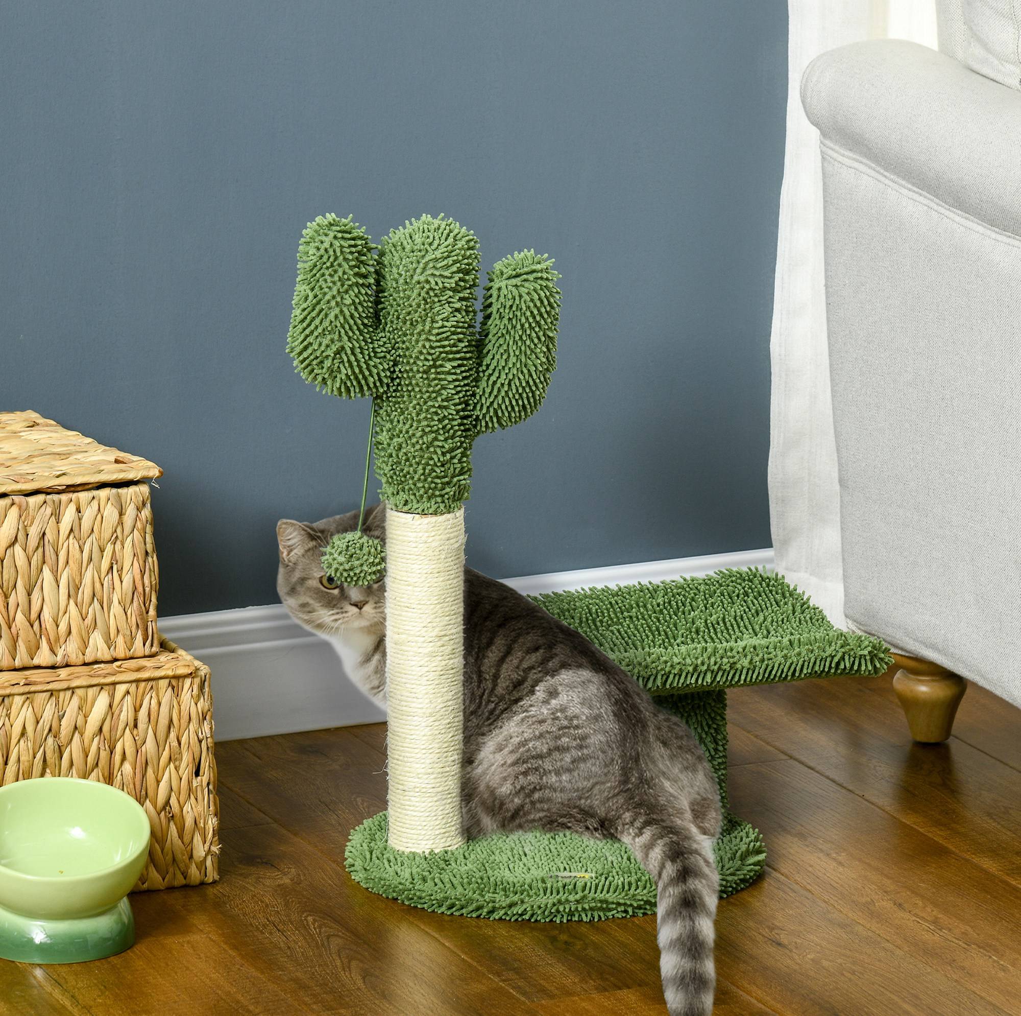 Arbre à chat sisal pour chatons design cactus griffoir et balle de jeu 35x31x55cm vert - ComfortXL Outdoor Living - Image 4