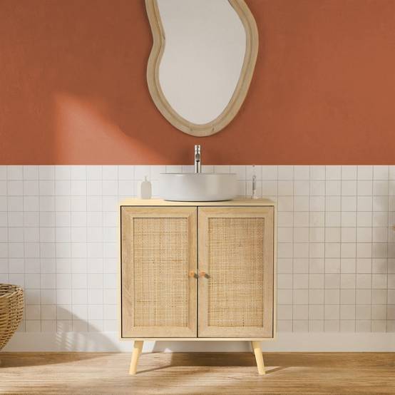 Meuble sous lavabo décor bois et cannage Bohème 65 x 40 x 70 cm naturel | sweeek - Image 1