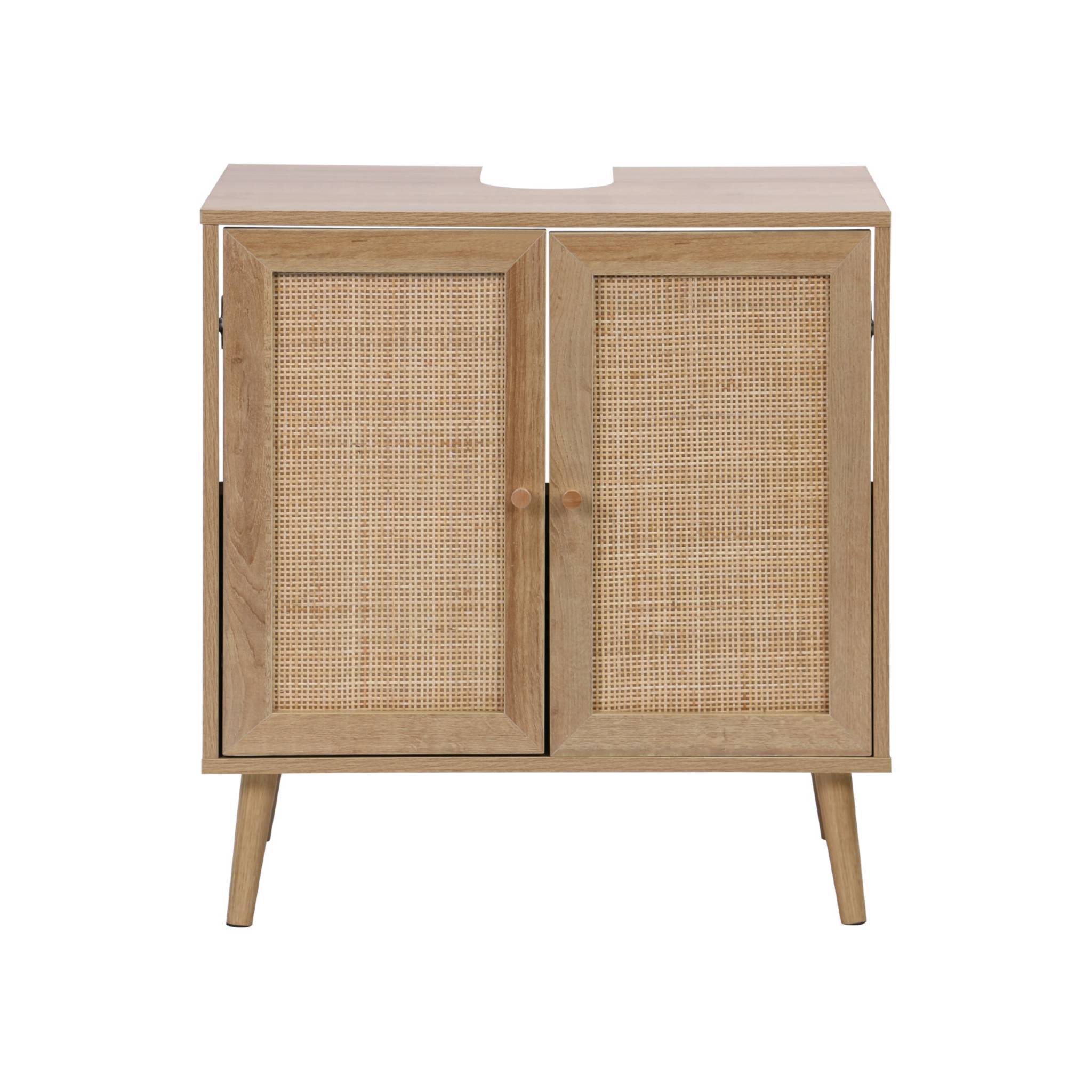 Meuble sous lavabo décor bois et cannage Bohème 65 x 40 x 70 cm naturel | sweeek - Image 5