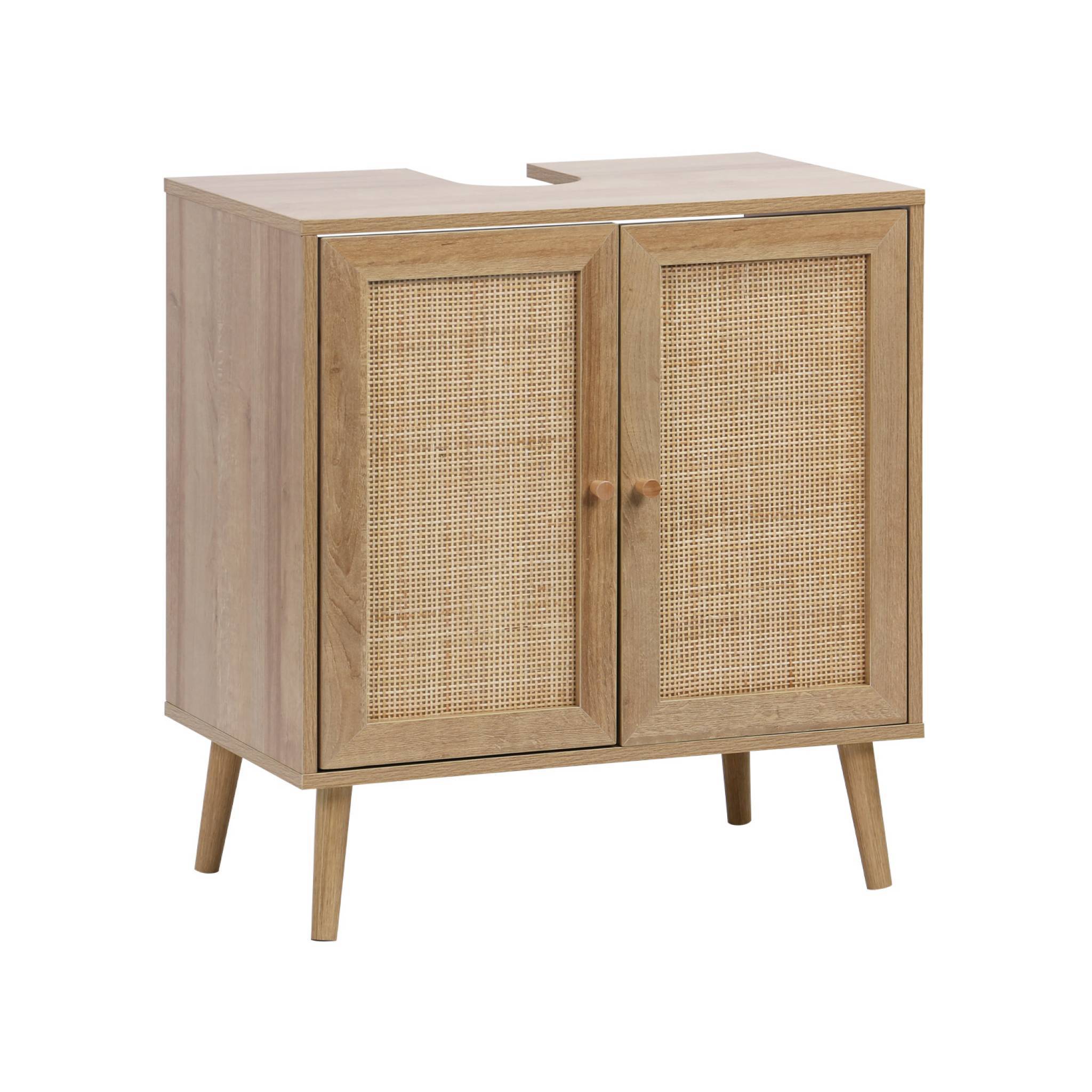 Meuble sous lavabo décor bois et cannage Bohème 65 x 40 x 70 cm naturel | sweeek - Image 2