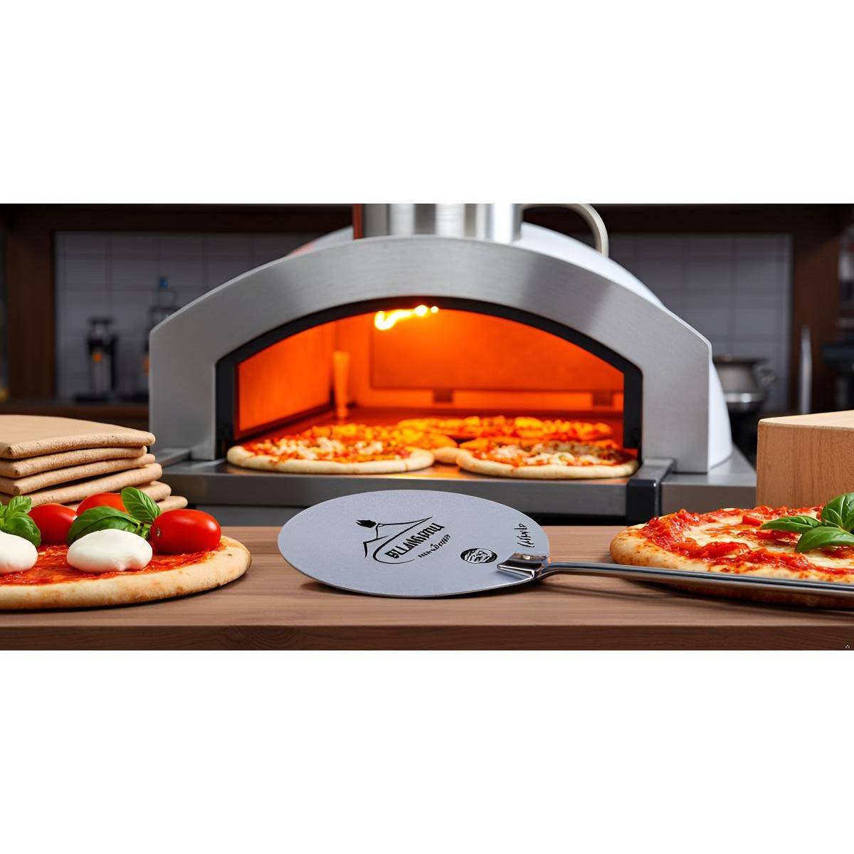 Pelle à pizza inox Ø22 cm manche 1,50m compatible four à bois, four électrique, four à gaz, Outil cuisson Pizzaiolo BellaNapoli - Image 4