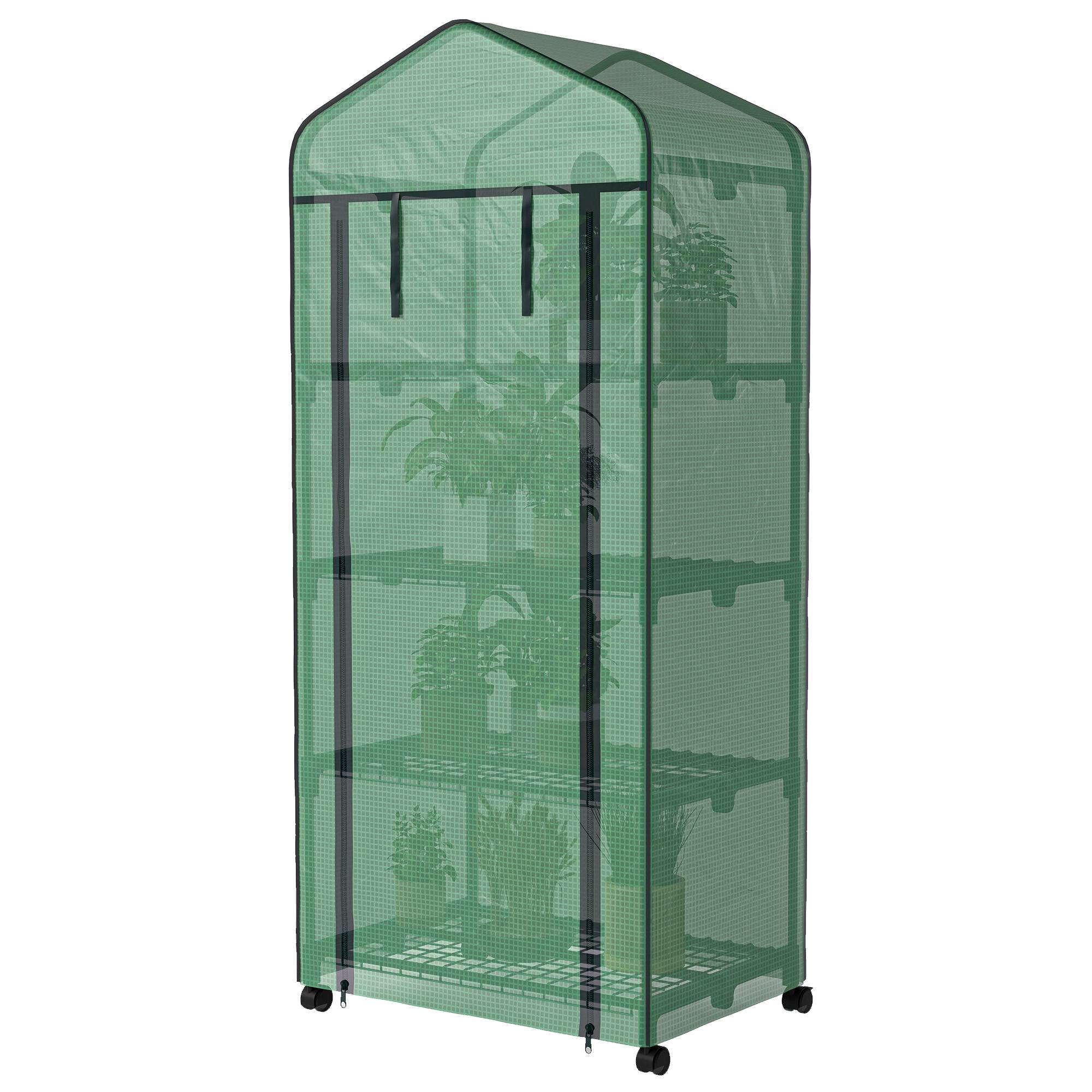 Mini serre aluminium 4 étagères châssis froid 69x50x165 cm verte, balcon terrasse semis plantes potager - Image 2