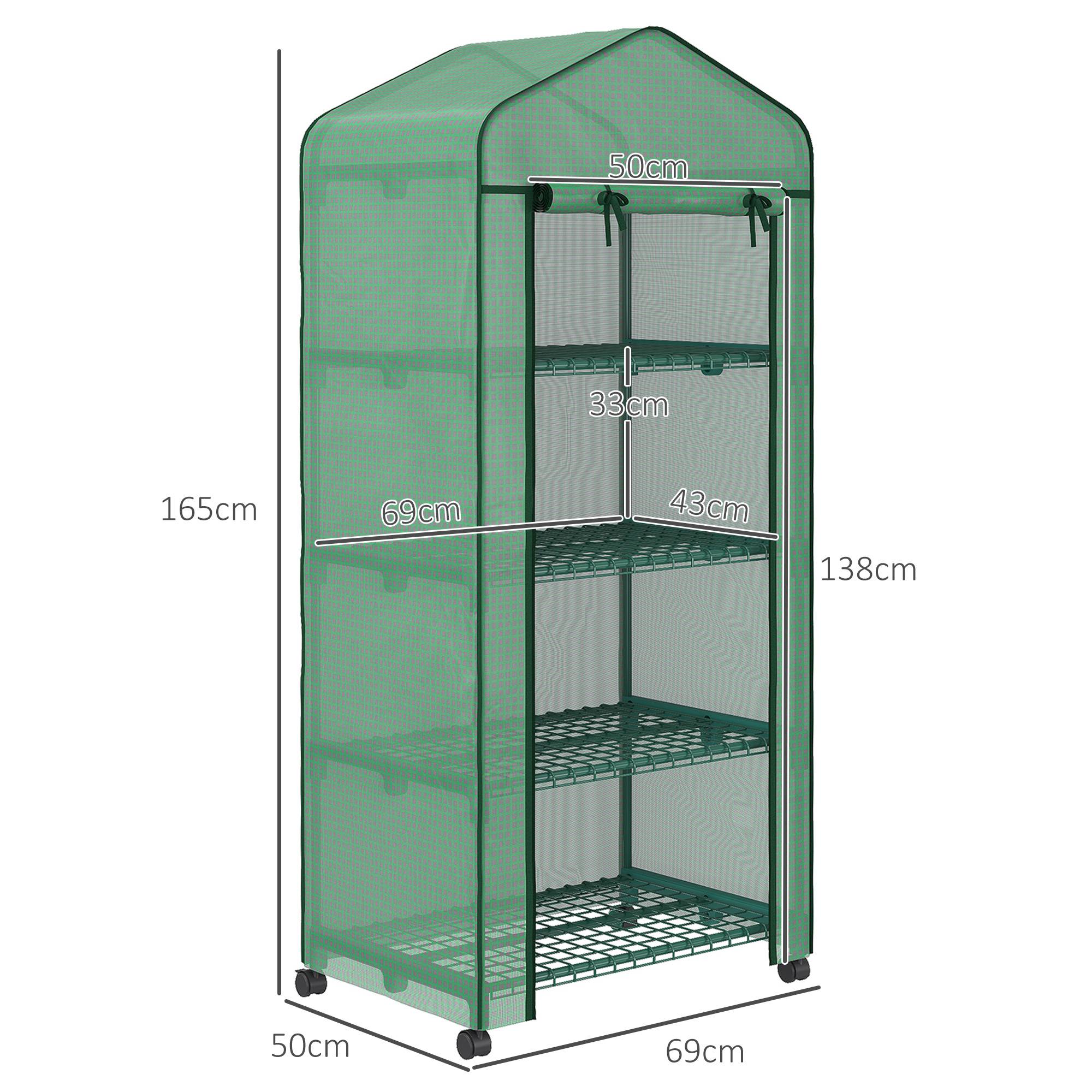 Mini serre aluminium 4 étagères châssis froid 69x50x165 cm verte, balcon terrasse semis plantes potager - Image 5