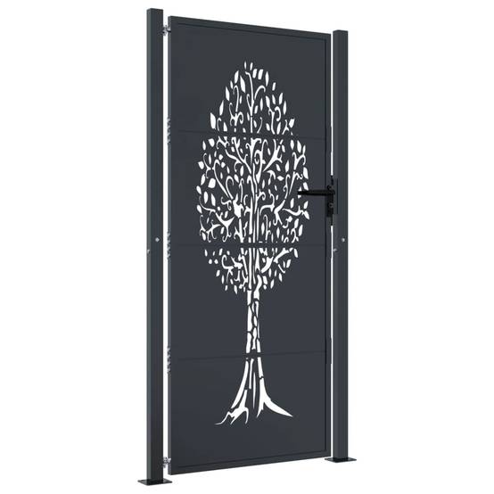 Porte de jardin - Portail de clôture - Portillon de jardin anthracite 105x180cm acier conception d'arbre - MEUBLE PRO - Image 1