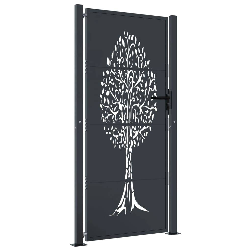 Porte de jardin - Portail de clôture - Portillon de jardin anthracite 105x180cm acier conception d'arbre - MEUBLE PRO - Image 1