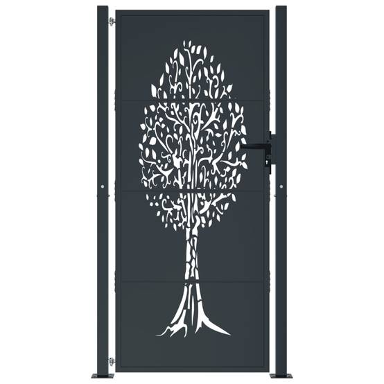 Porte de jardin - Portail de clôture - Portillon de jardin anthracite 105x180cm acier conception d'arbre - MEUBLE PRO - Image 3
