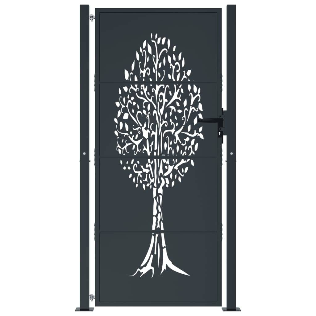 Porte de jardin - Portail de clôture - Portillon de jardin anthracite 105x180cm acier conception d'arbre - MEUBLE PRO - Image 3