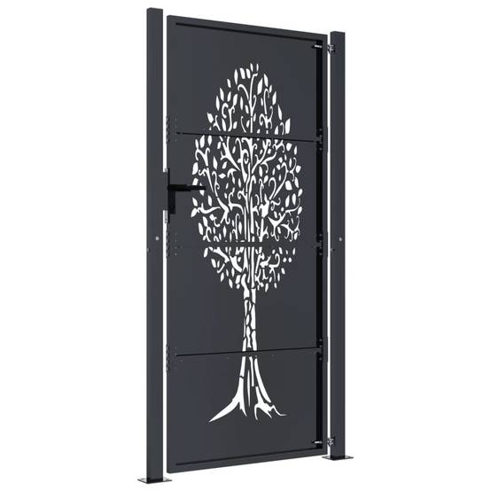 Porte de jardin - Portail de clôture - Portillon de jardin anthracite 105x180cm acier conception d'arbre - MEUBLE PRO - Image 4