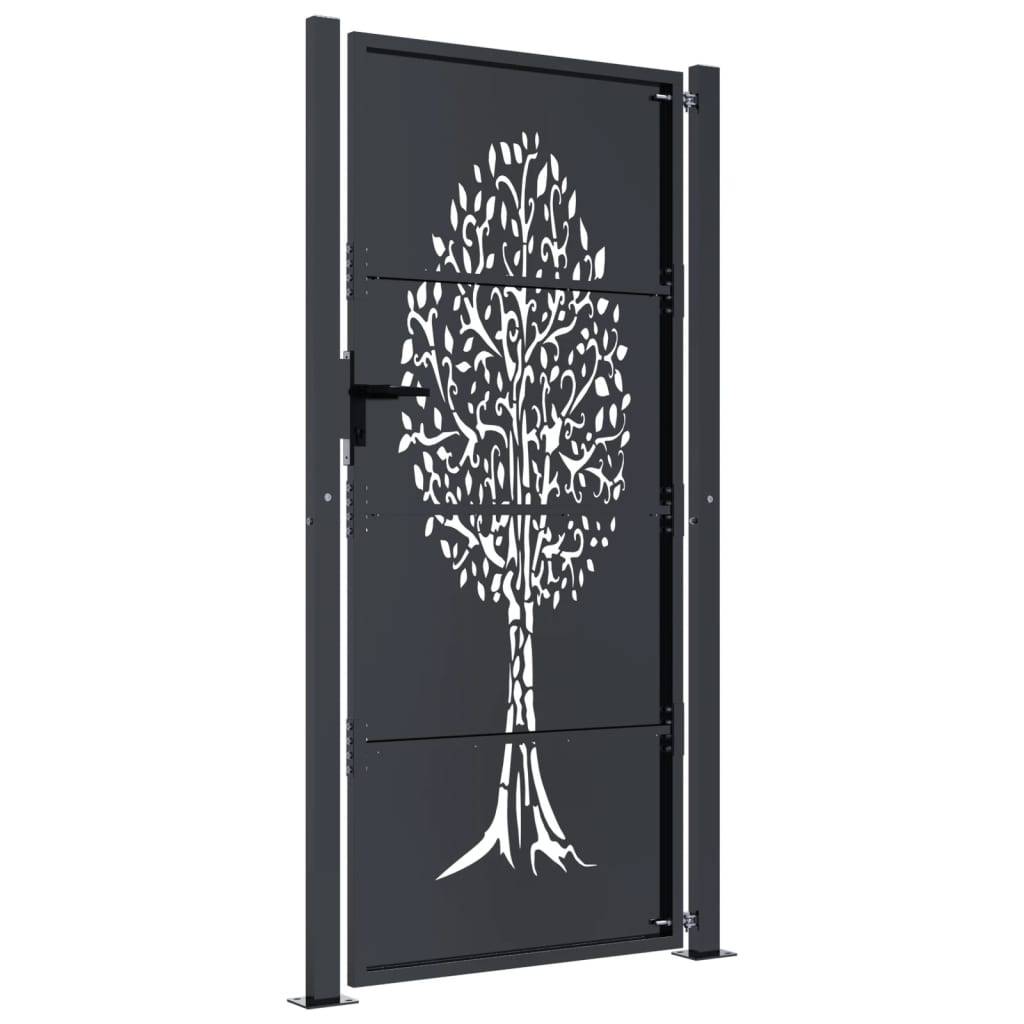 Porte de jardin - Portail de clôture - Portillon de jardin anthracite 105x180cm acier conception d'arbre - MEUBLE PRO - Image 4