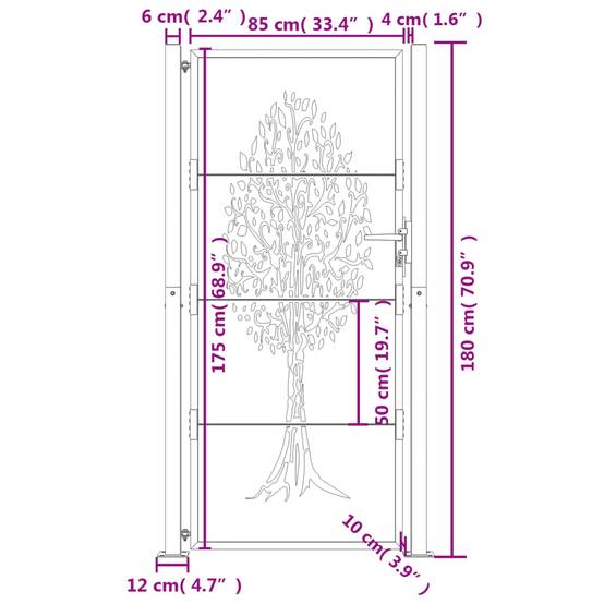 Porte de jardin - Portail de clôture - Portillon de jardin anthracite 105x180cm acier conception d'arbre - MEUBLE PRO - Image 9