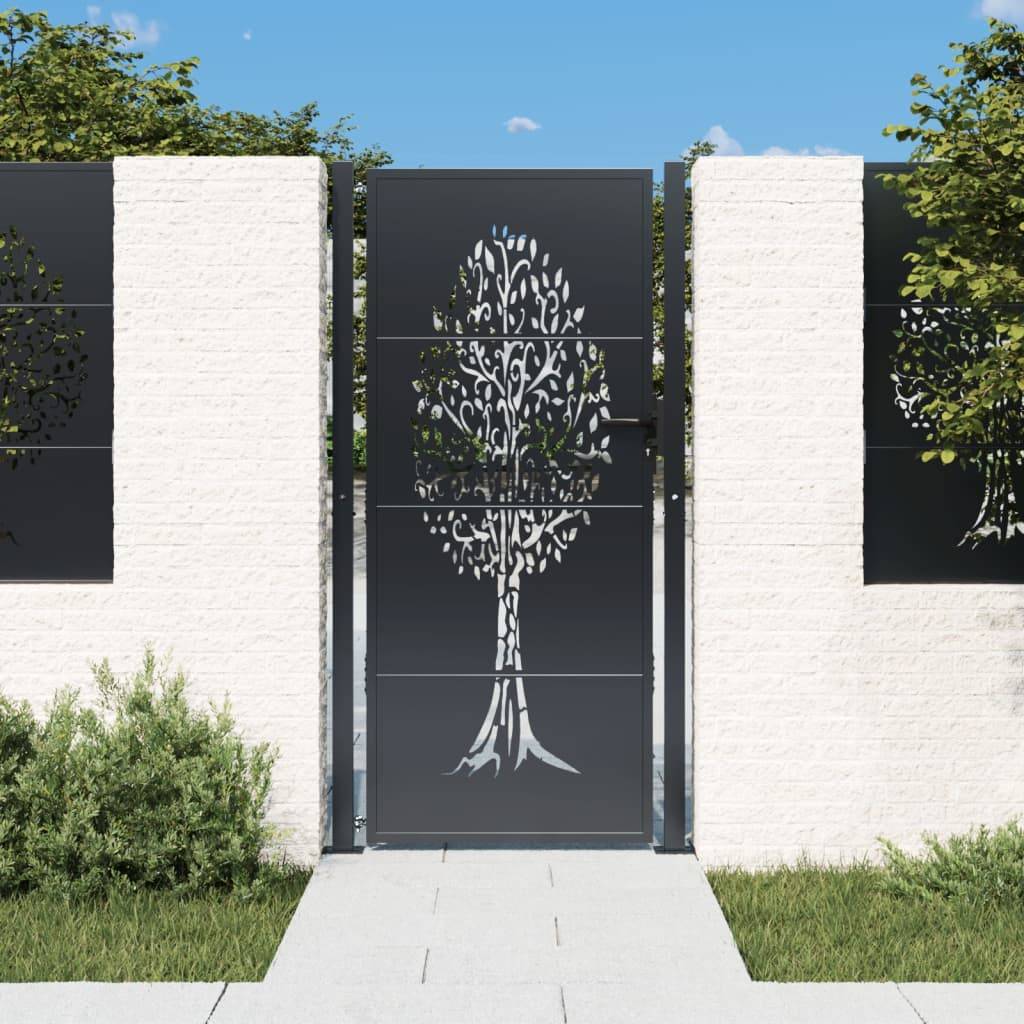 Porte de jardin - Portail de clôture - Portillon de jardin anthracite 105x180cm acier conception d'arbre - MEUBLE PRO - Image 2
