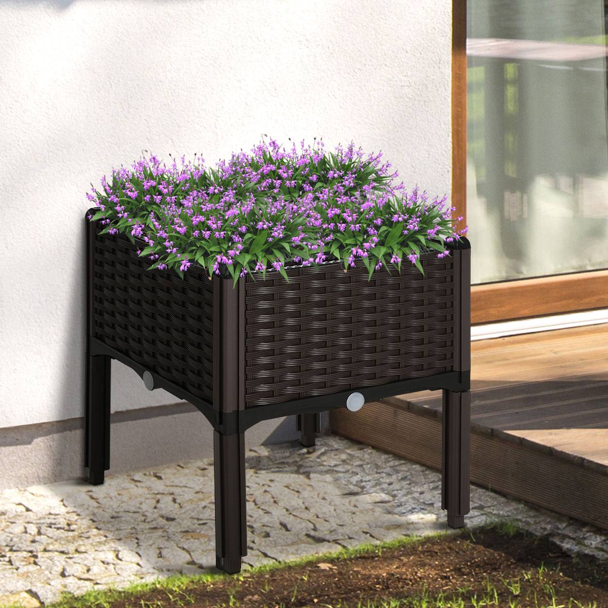Sans Marque - Hochbeet Pflanzkasten Abflusslöchern Blumenkasten Rattan-Look Kunststoff Braun 40x40x44 cm - Image 3