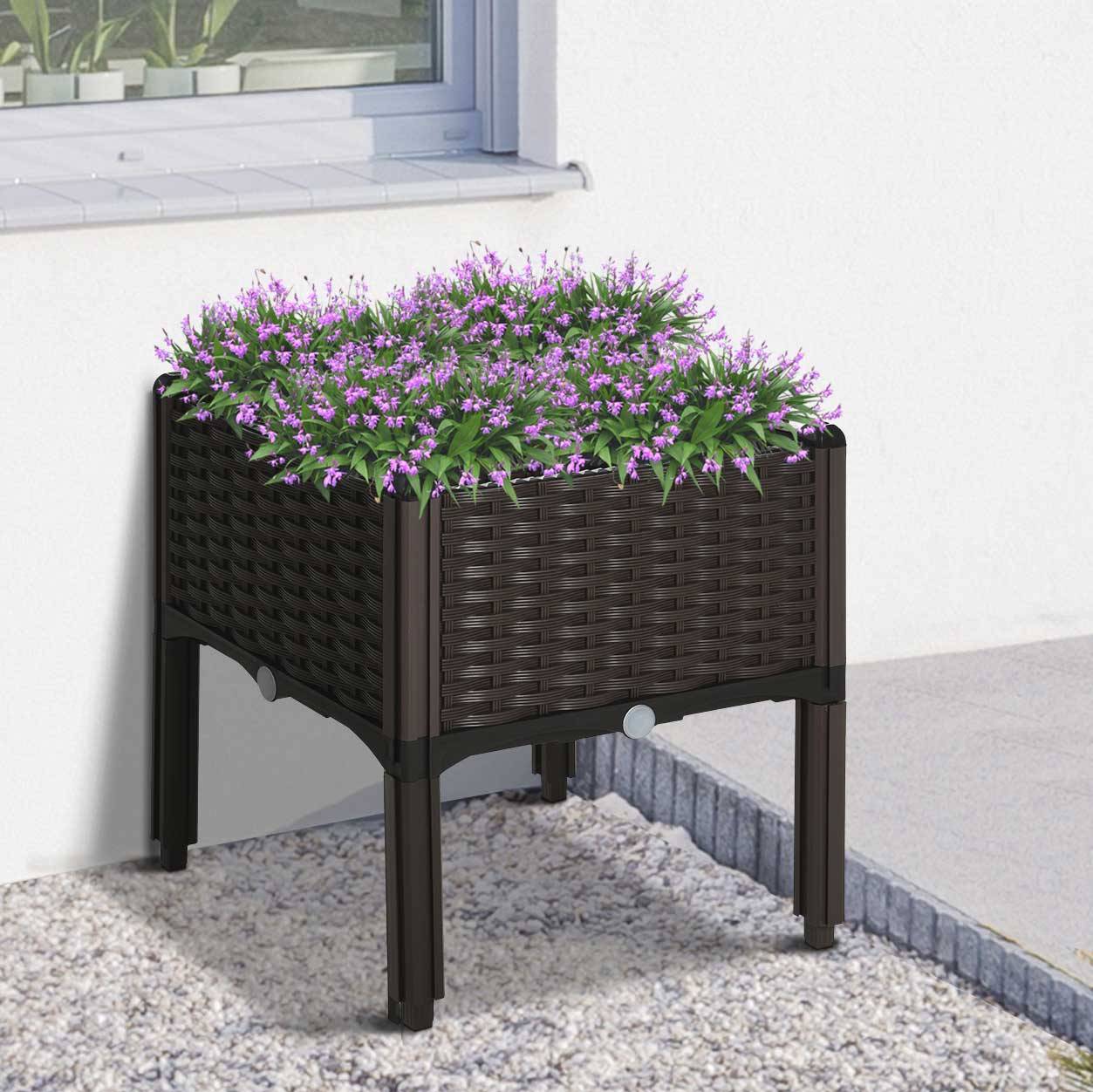 Sans Marque - Hochbeet Pflanzkasten Abflusslöchern Blumenkasten Rattan-Look Kunststoff Braun 40x40x44 cm - Image 4