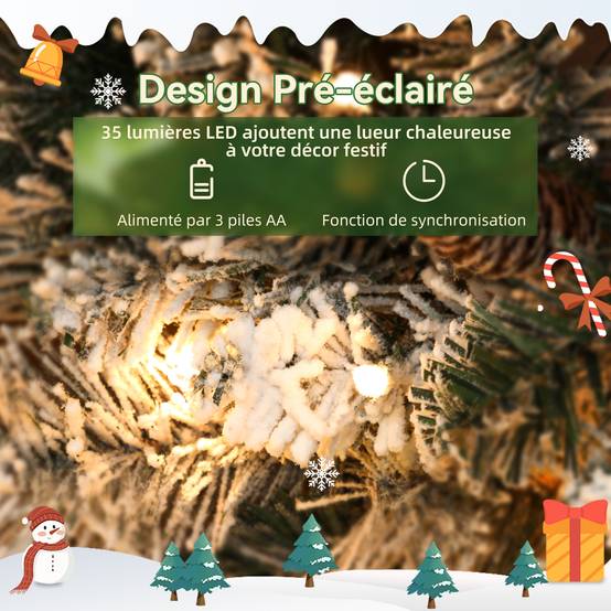 ComfortXL - Couronne de Noël lumineuse en plastique vert et blanc 60 cm effet neige avec 35 LED et minuterie pour l'intérieur - Image 5