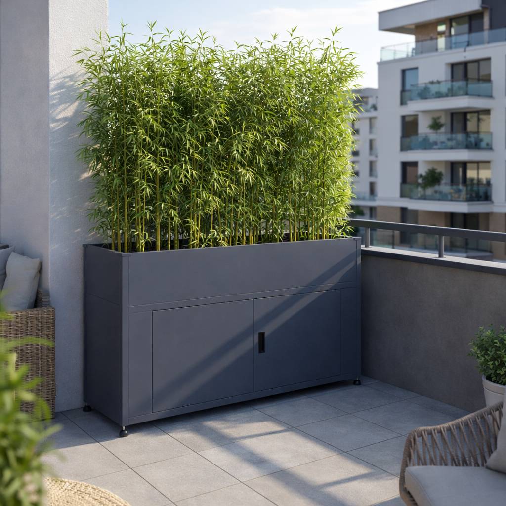 Couleurs du monde - Armoire grand format gris avec jardinière intégrée – grand rangement extérieur décoratif - Image 3