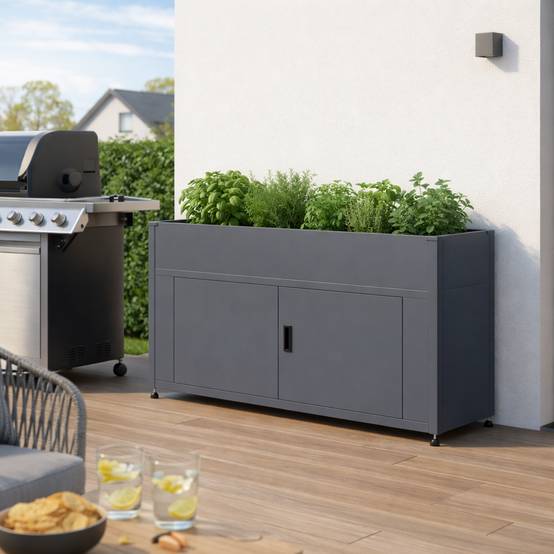 Couleurs du monde - Armoire grand format gris avec jardinière intégrée – grand rangement extérieur décoratif - Image 1