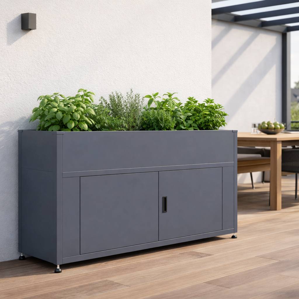Couleurs du monde - Armoire grand format gris avec jardinière intégrée – grand rangement extérieur décoratif - Image 4