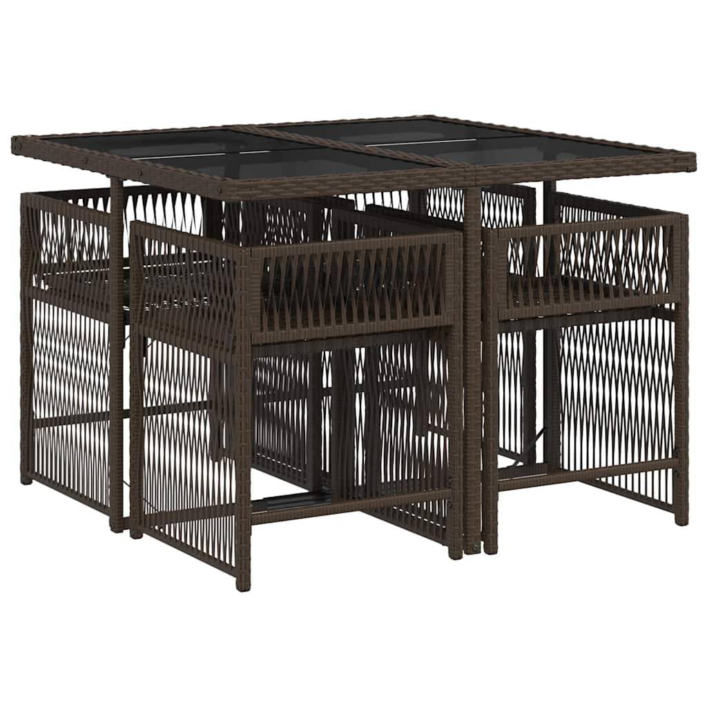 Maison Chic - Ensemble de 5 pcs table de jardin avec chaises - mobilier de jardin et coussins marron poly rotin-JU2860 - Image 3