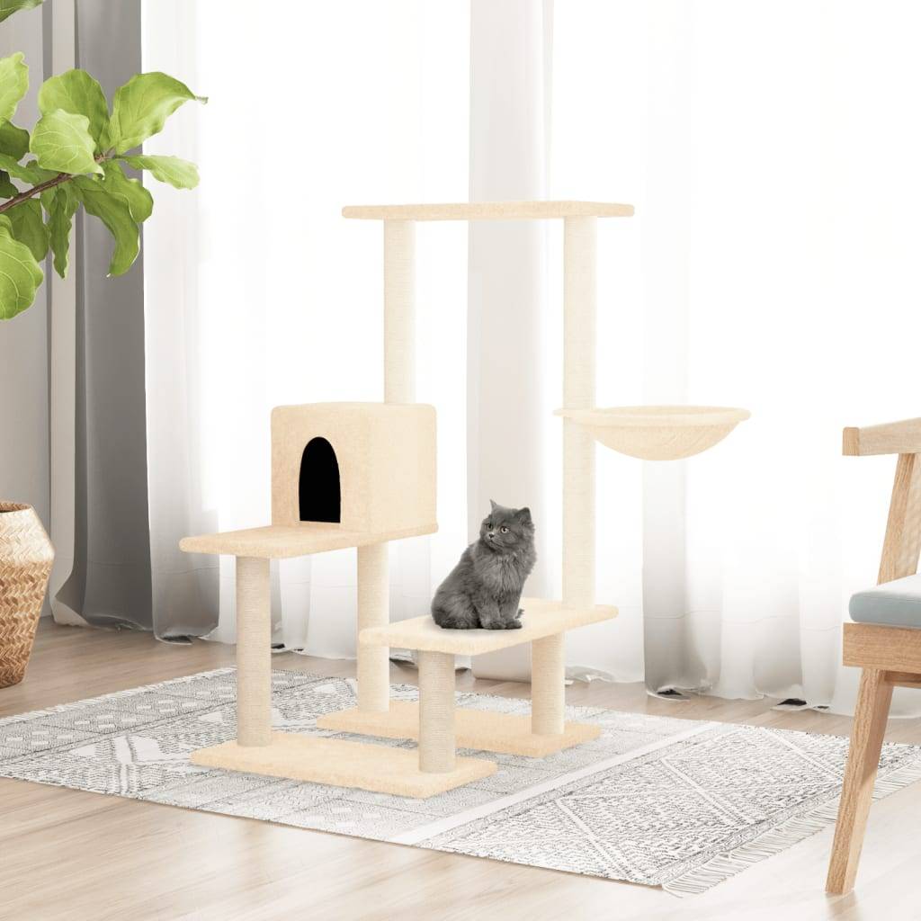Arbre à chat design en sisal avec niche douillette et hamac suspendu Crème 94,5 cm – ComfortXL Pet Living - Image 1