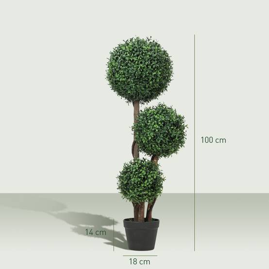 Sans Marque - Boule de buis triple, tronc bois, pot, 30x30x100 cm, vert - Image 5