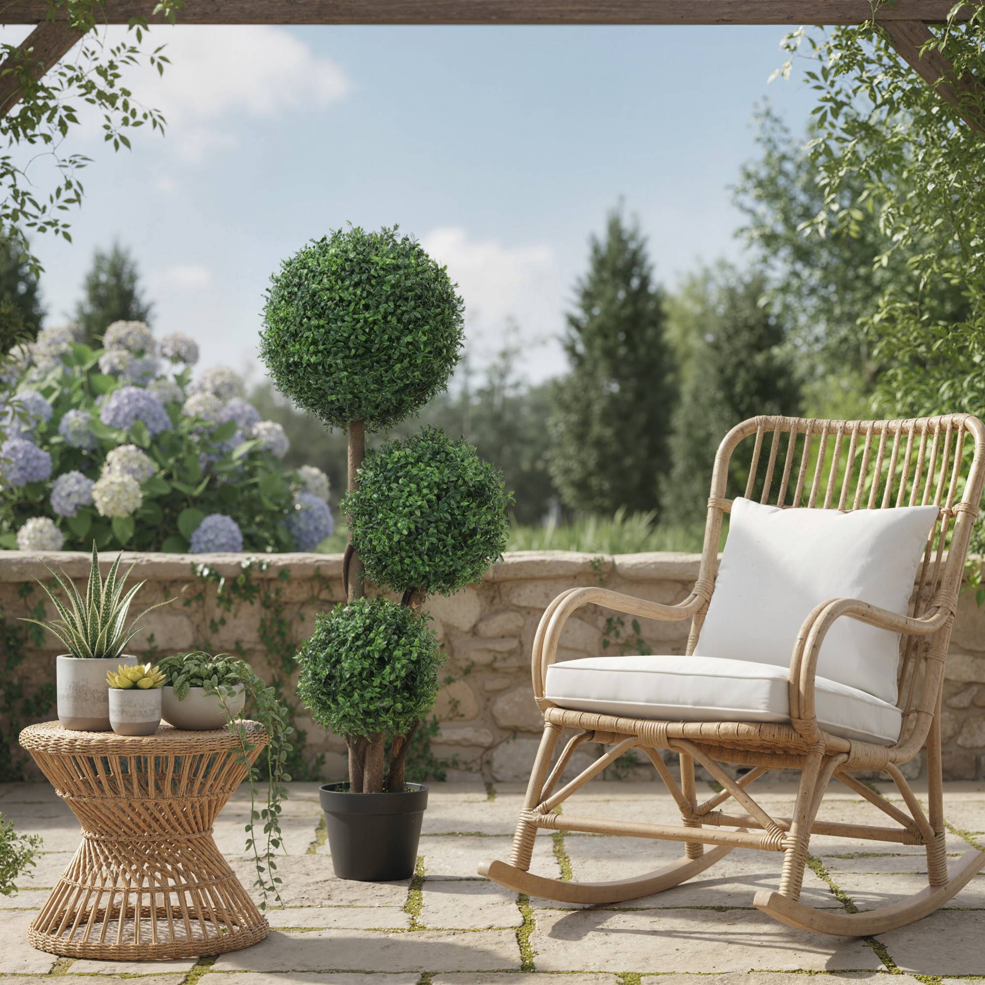 Sans Marque - Boule de buis triple, tronc bois, pot, 30x30x100 cm, vert - Image 9