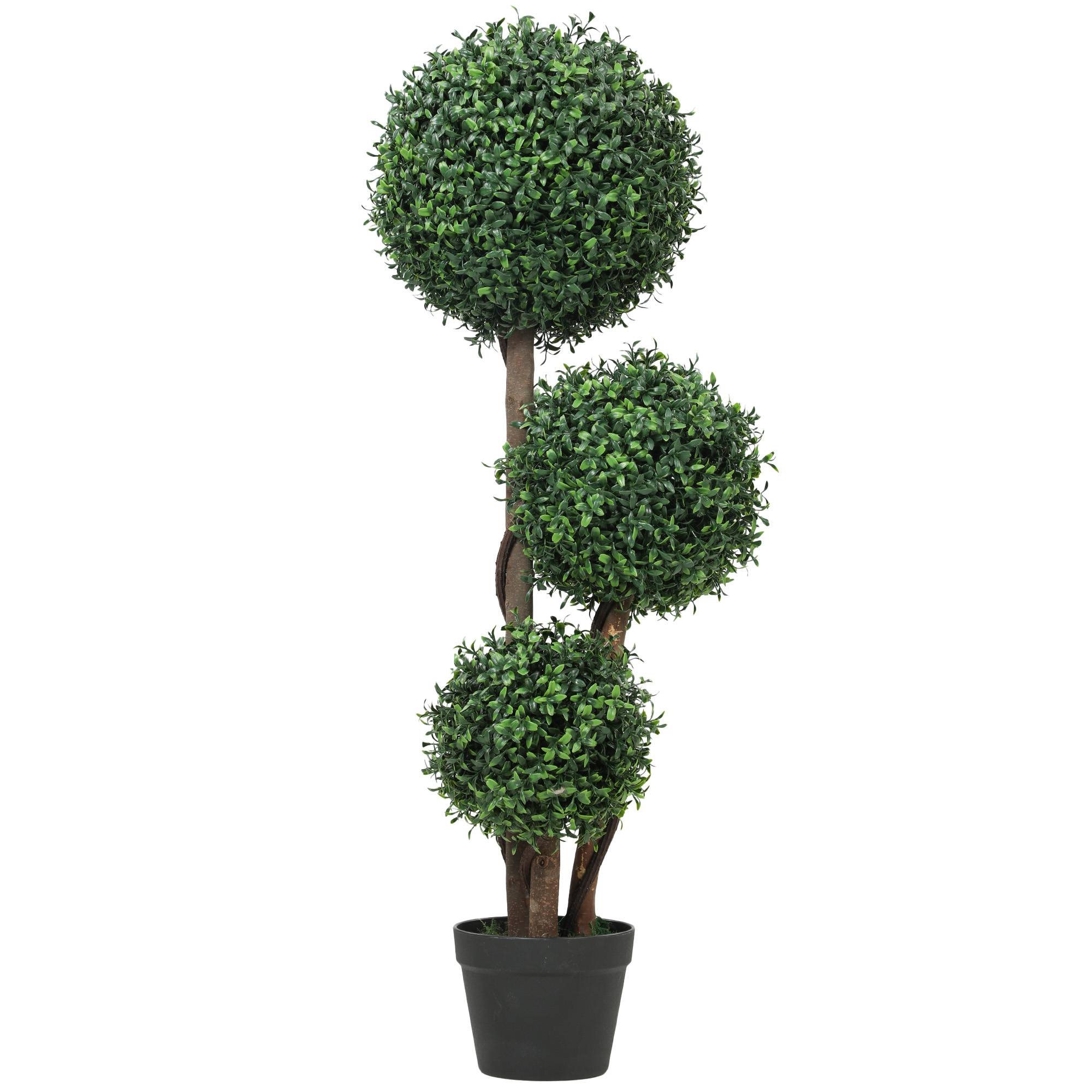 Sans Marque - Boule de buis triple, tronc bois, pot, 30x30x100 cm, vert - Image 1