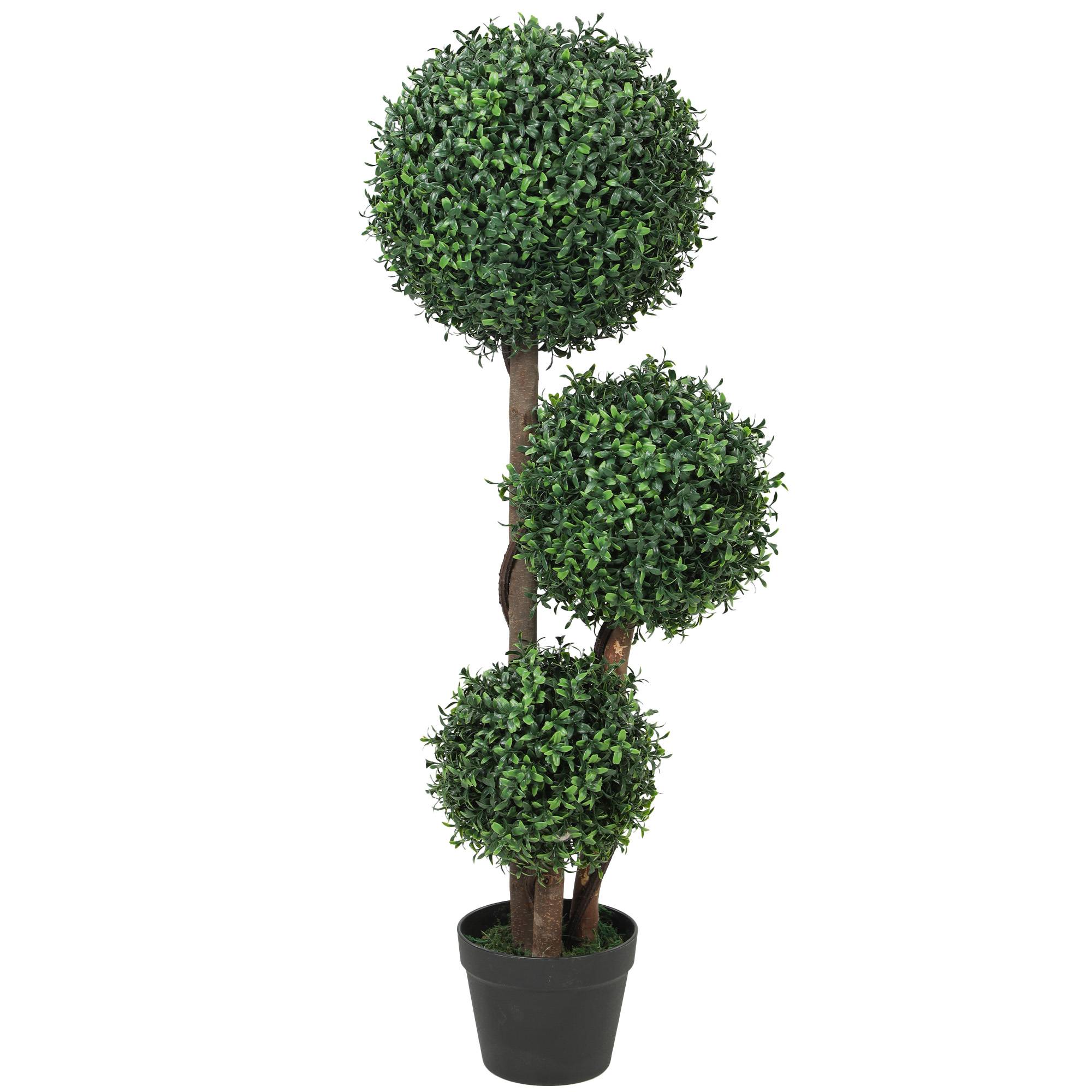 Sans Marque - Boule de buis triple, tronc bois, pot, 30x30x100 cm, vert - Image 2