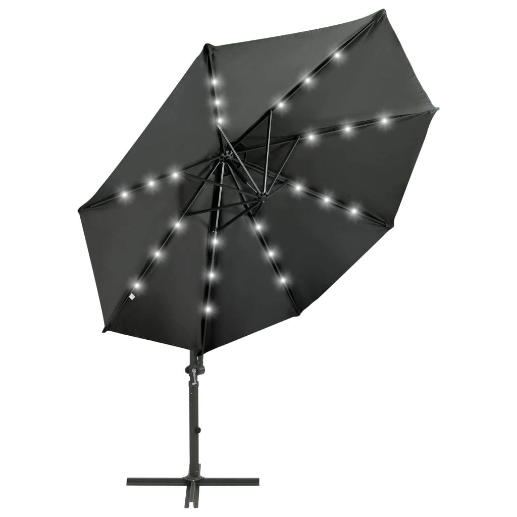 Helloshop26 - Parasol meuble de jardin déporté avec mât et lumières led 300 cm anthracite - Image 2