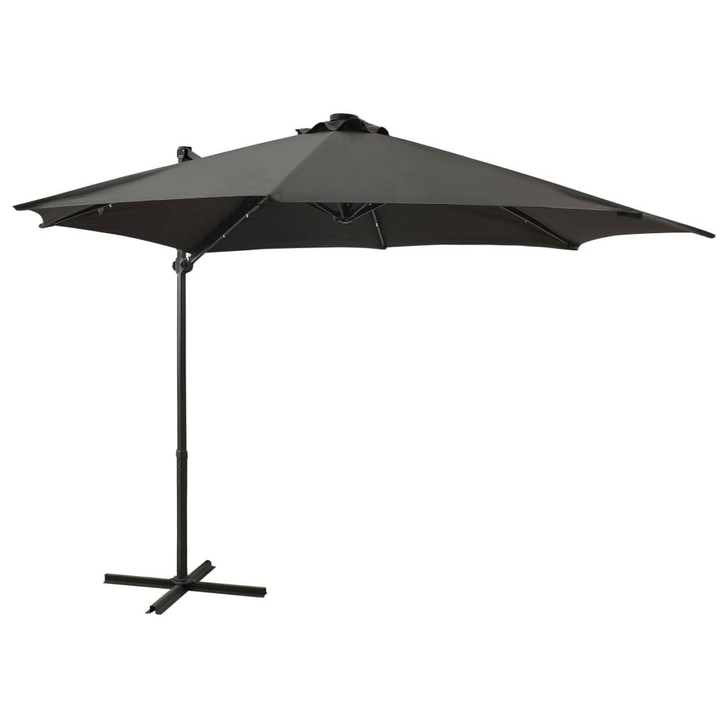 Helloshop26 - Parasol meuble de jardin déporté avec mât et lumières led 300 cm anthracite - Image 1