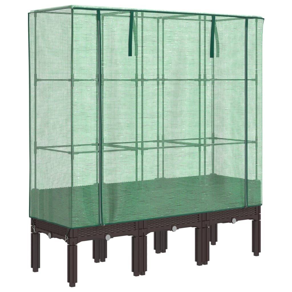 ComfortXL - Grand carré potager sur pieds 120cm avec serre de jardin aspect rotin Brun - ComfortXL Outdoor Living - Image 2