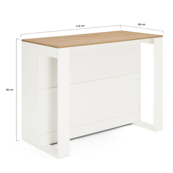 Table de bar îlot JUNO bois blanc et plateau façon hêtre - Image 5